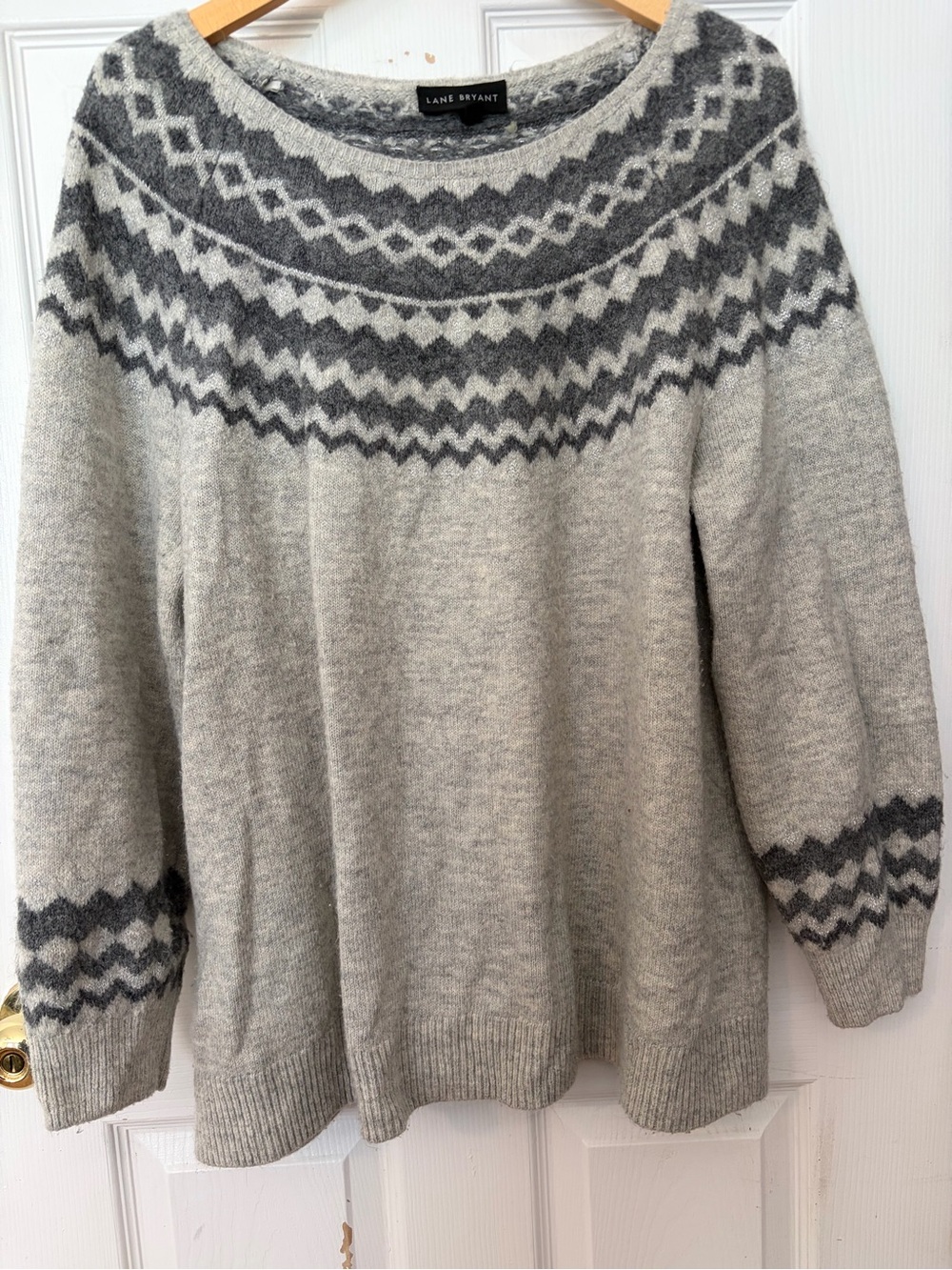 Lane Bryant Gray & Dark Gray Fair Isle Crewneck Sweater
